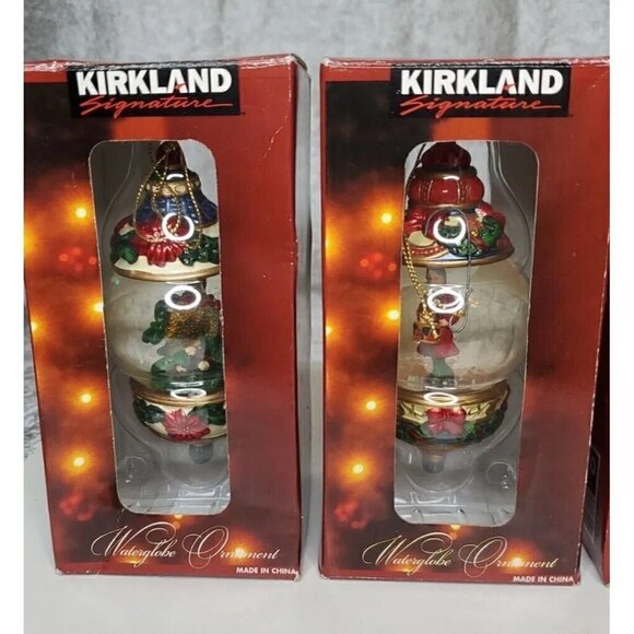 Christmas Ornament waterglobe lot of 4 Santa, Tree, Drummer, Partridge Kirkland - Picture 3 of 15